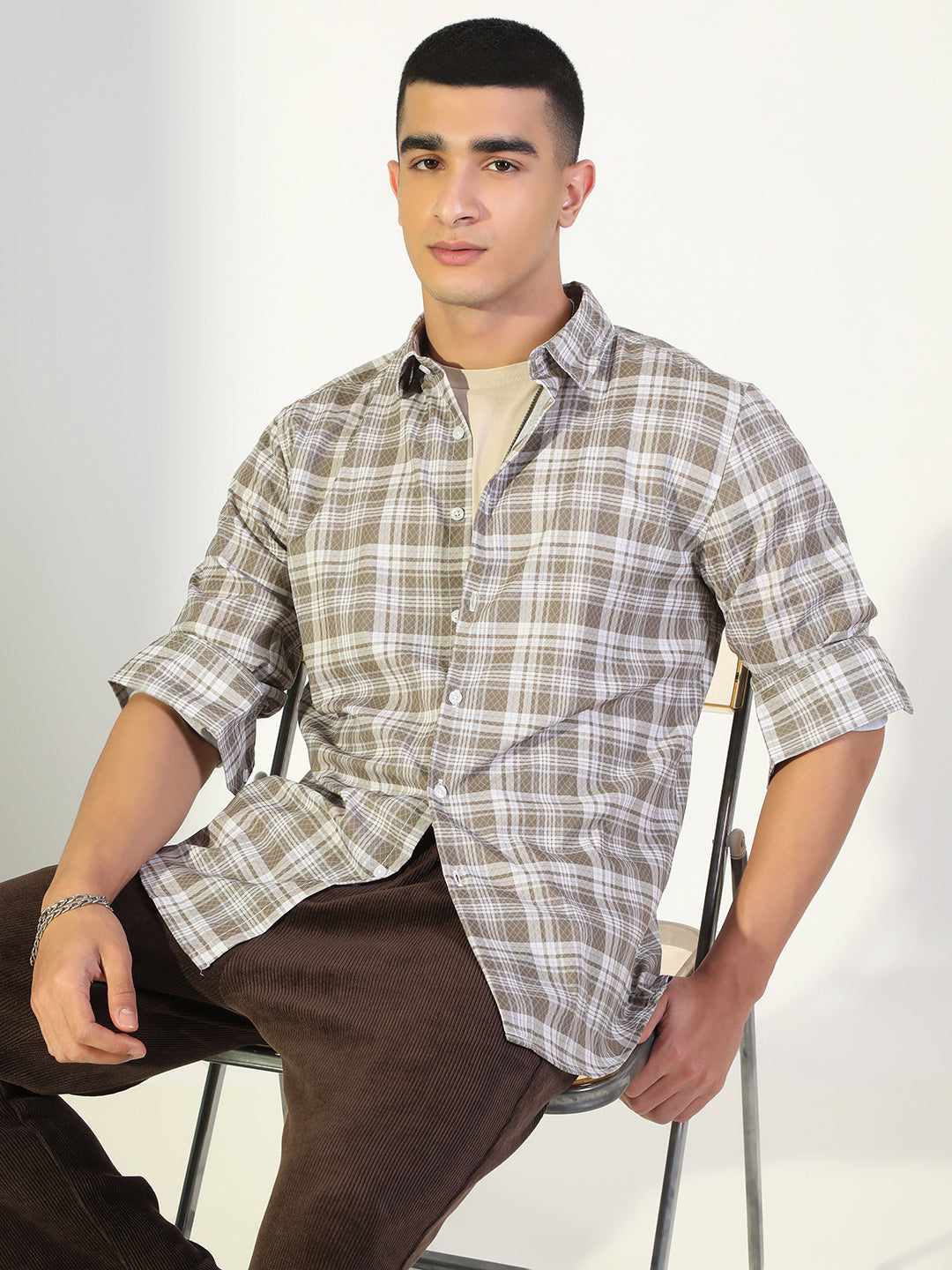 Men's Checked Green Regular Fit Casual Shirt