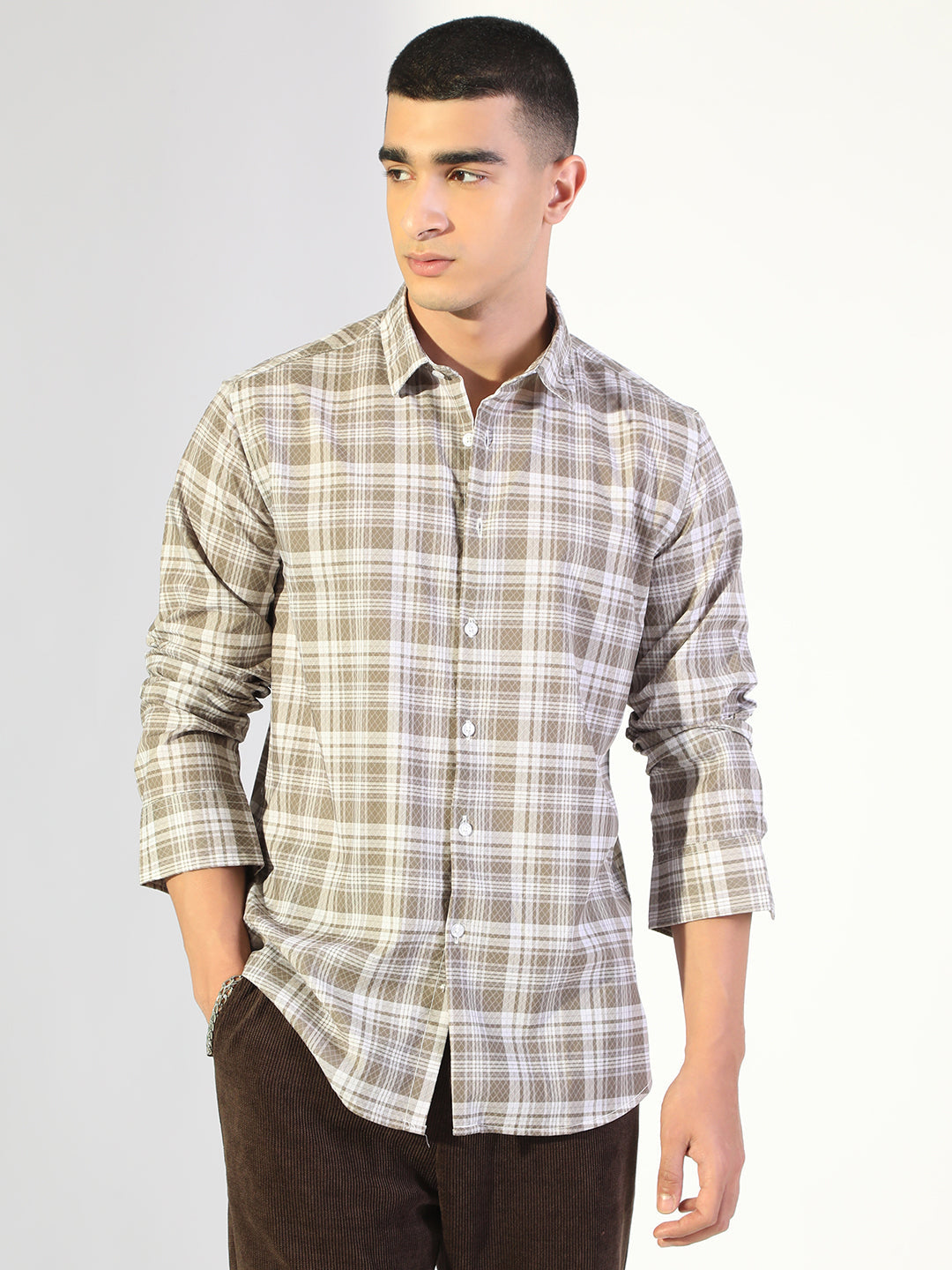 Men's Checked Green Regular Fit Casual Shirt