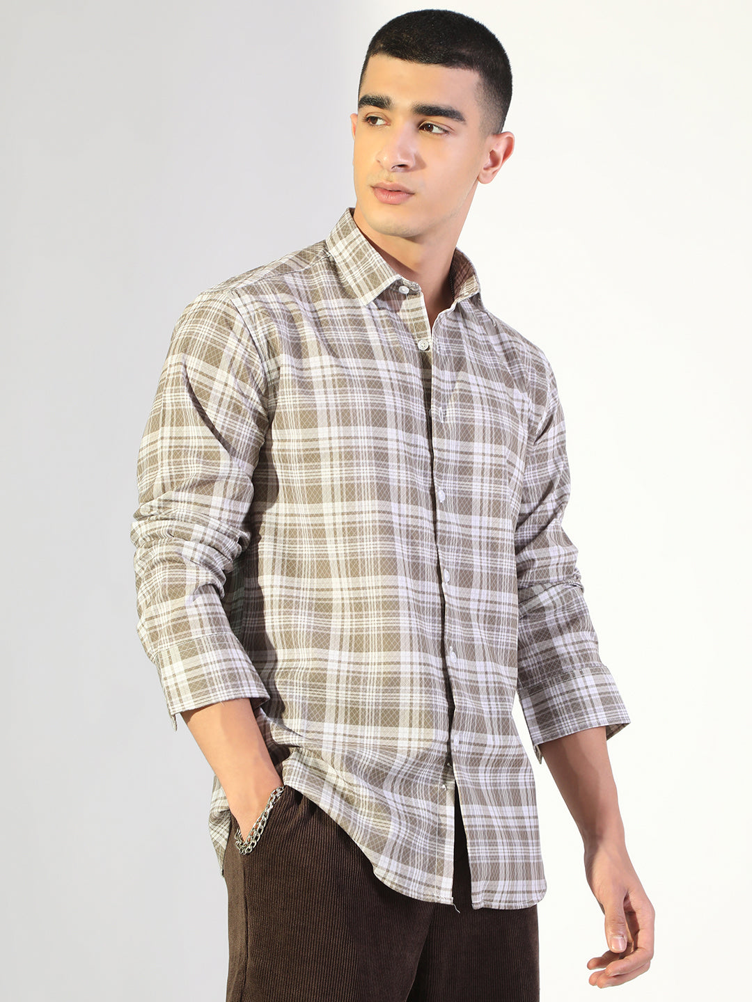 Men's Checked Green Regular Fit Casual Shirt