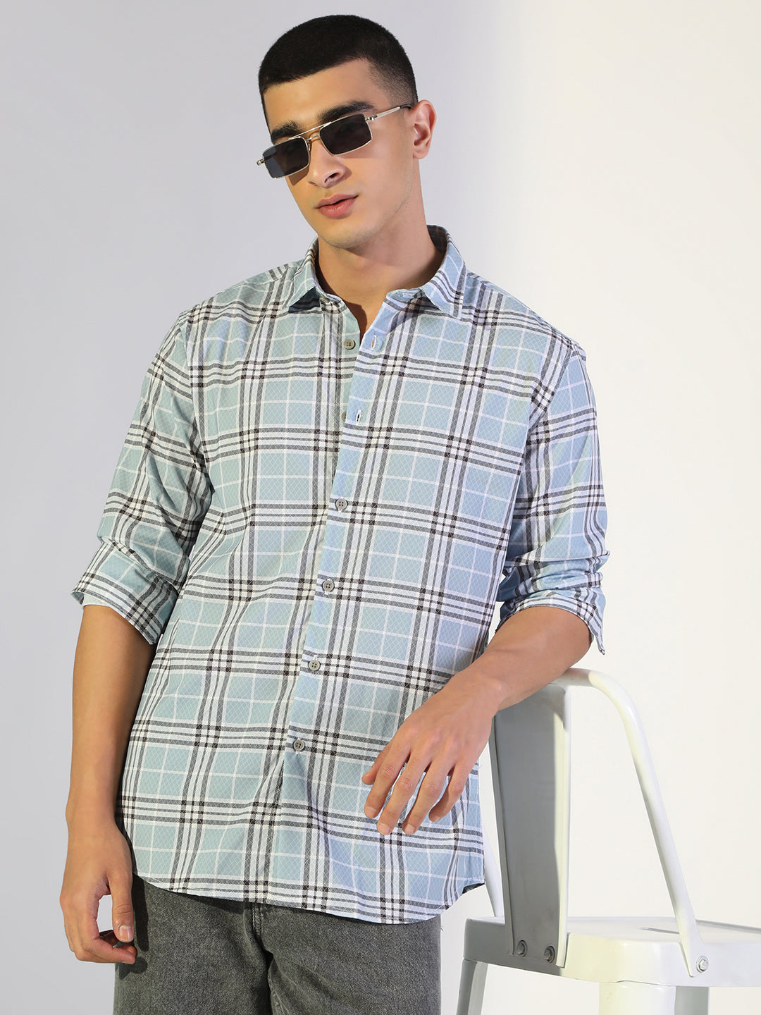 Men's Checked Blue Regular Fit Casual Shirt