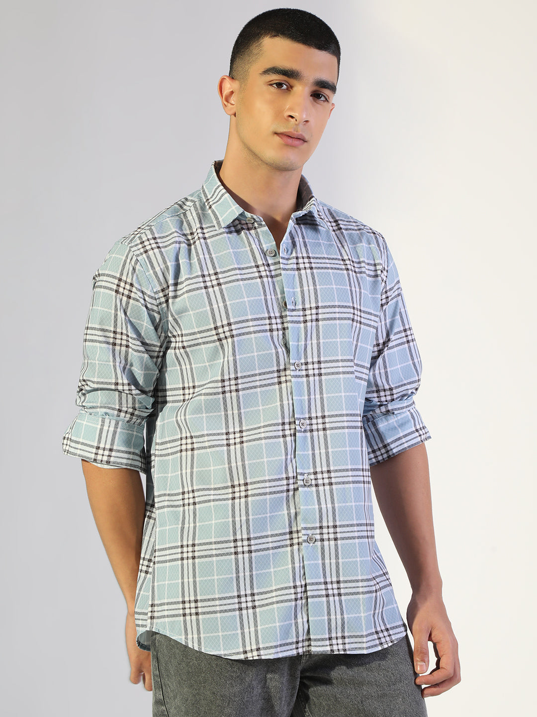 Men's Checked Blue Regular Fit Casual Shirt