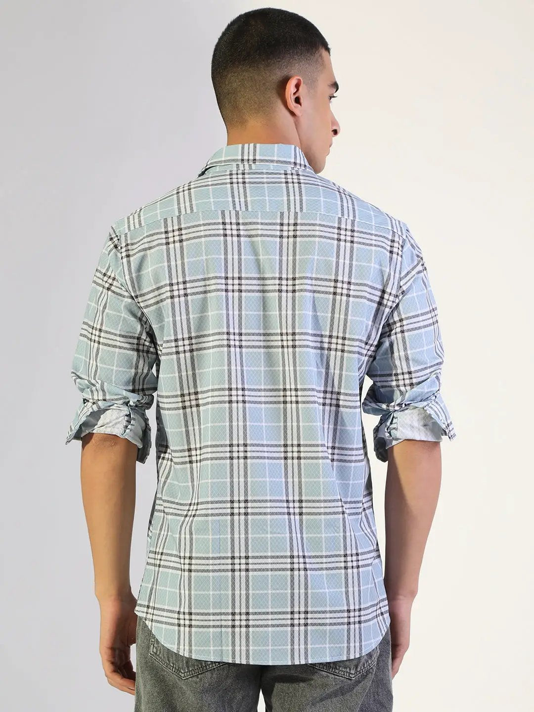Men's Checked Blue Regular Fit Casual Shirt - from SHOWOFFFF