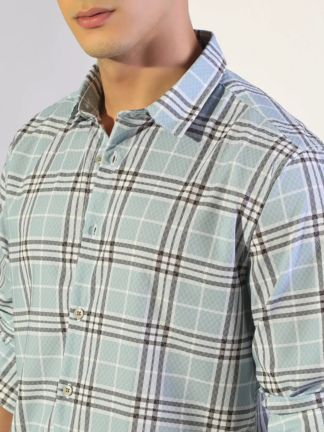 Men's Checked Blue Regular Fit Casual Shirt - from SHOWOFFFF