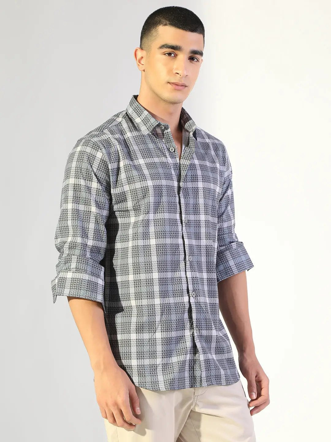 Men's Checked Grey Regular Fit Casual Shirt - from SHOWOFFFF