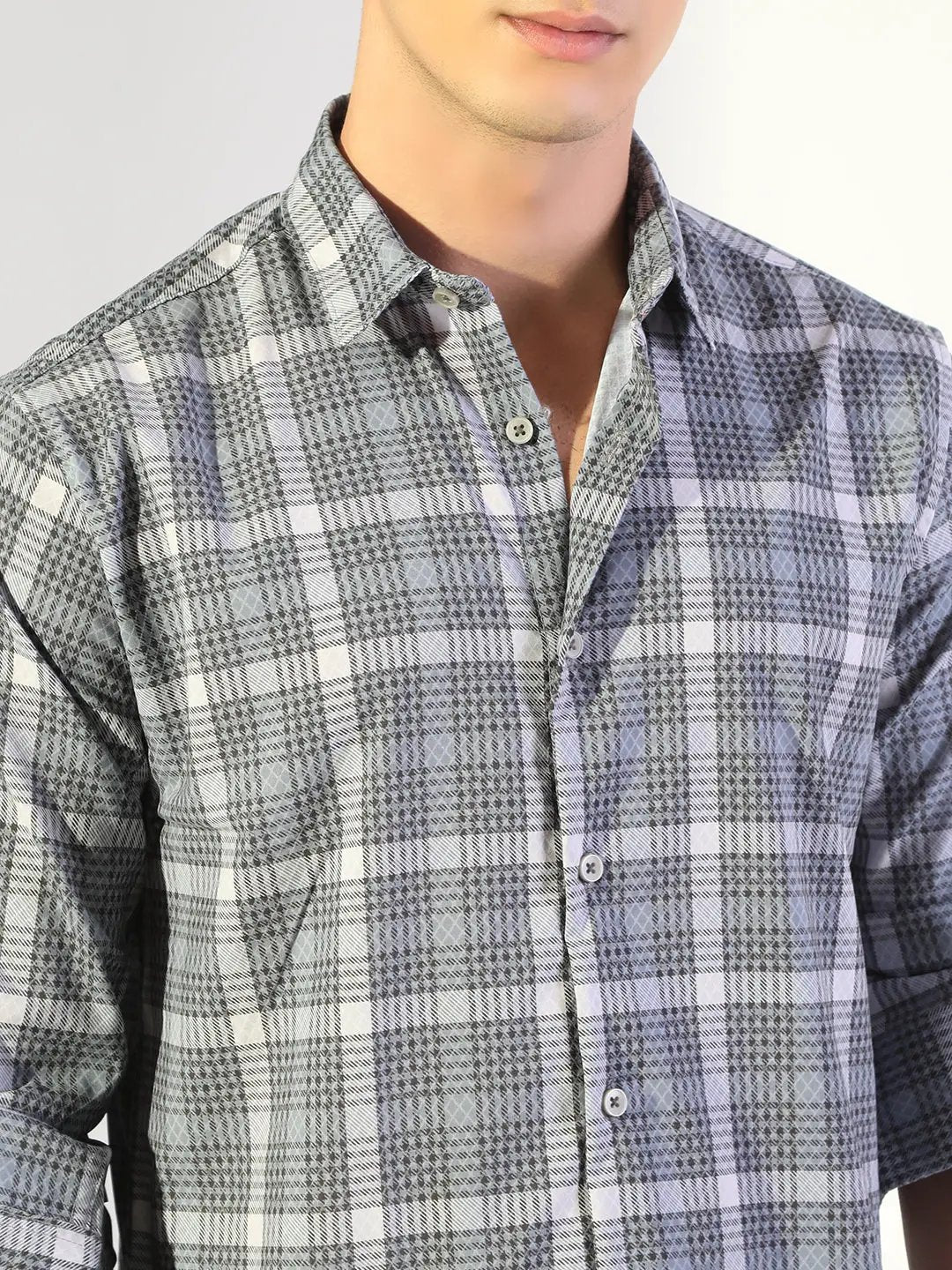Men's Checked Grey Regular Fit Casual Shirt - from SHOWOFFFF
