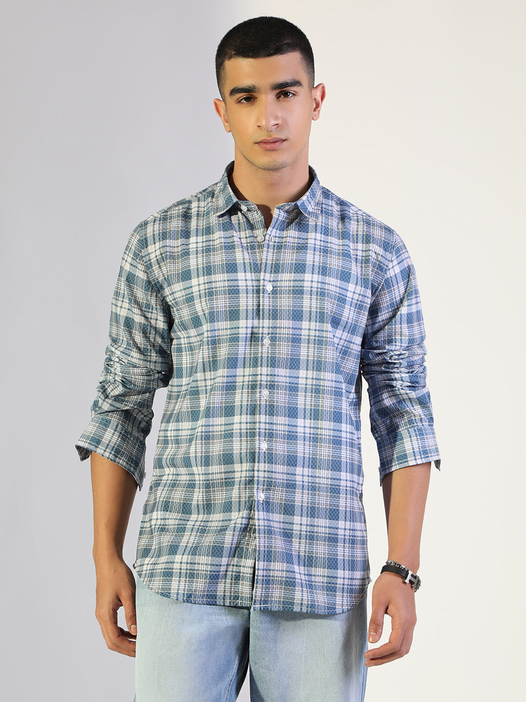 Men's Checked Blue Regular Fit Casual Shirt