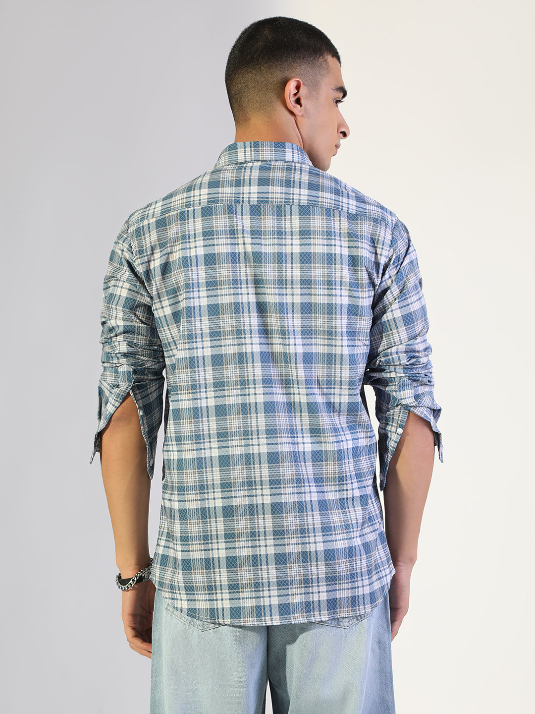 Men's Checked Blue Regular Fit Casual Shirt