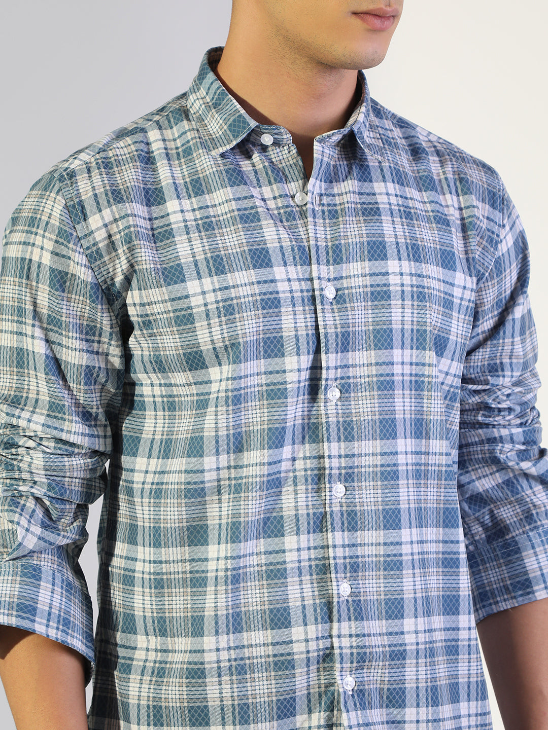 Men's Checked Blue Regular Fit Casual Shirt