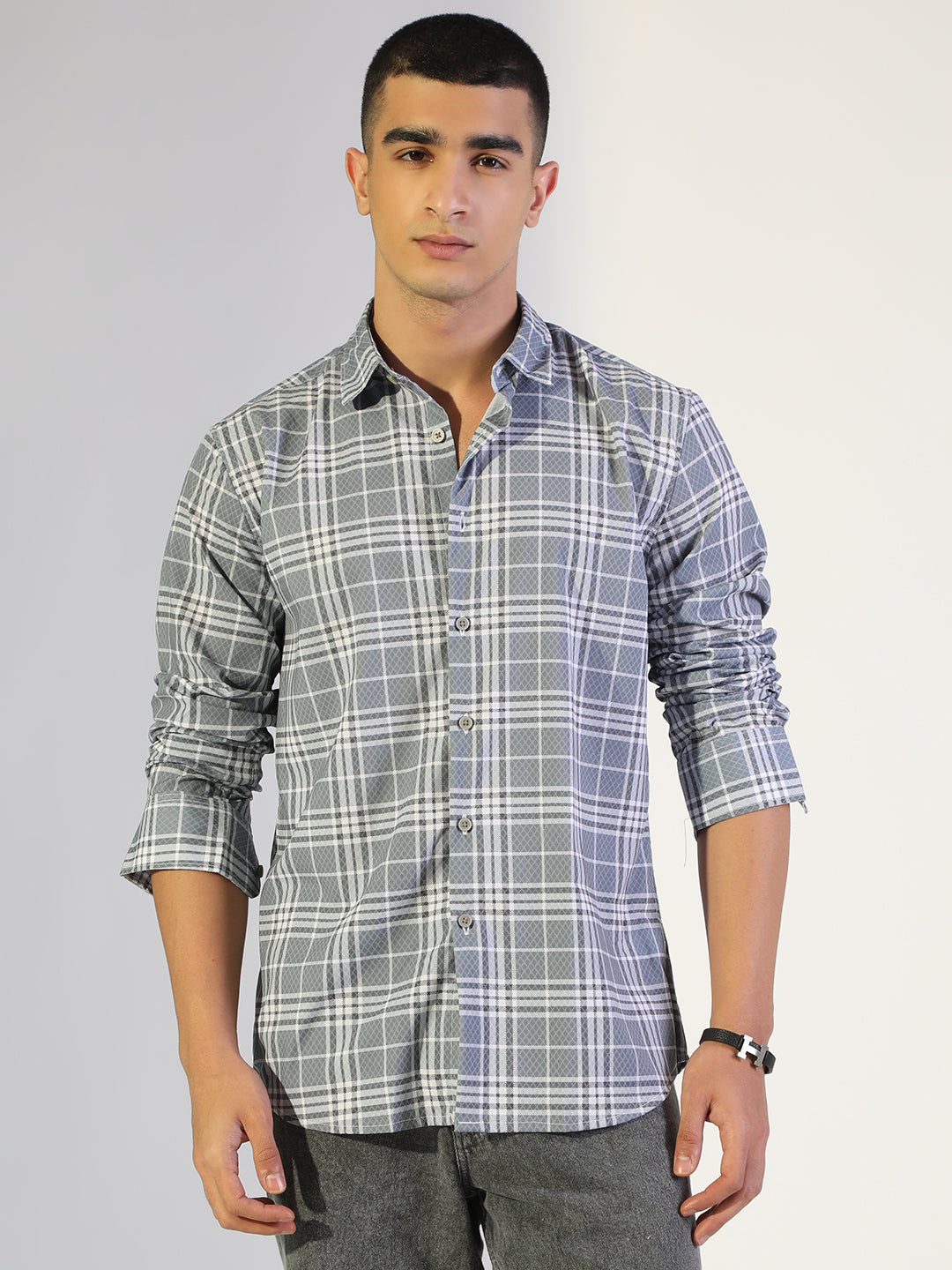 Men's Checked Grey Regular Fit Casual Shirt