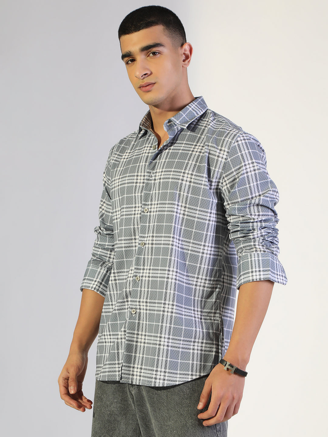 Men's Checked Grey Regular Fit Casual Shirt