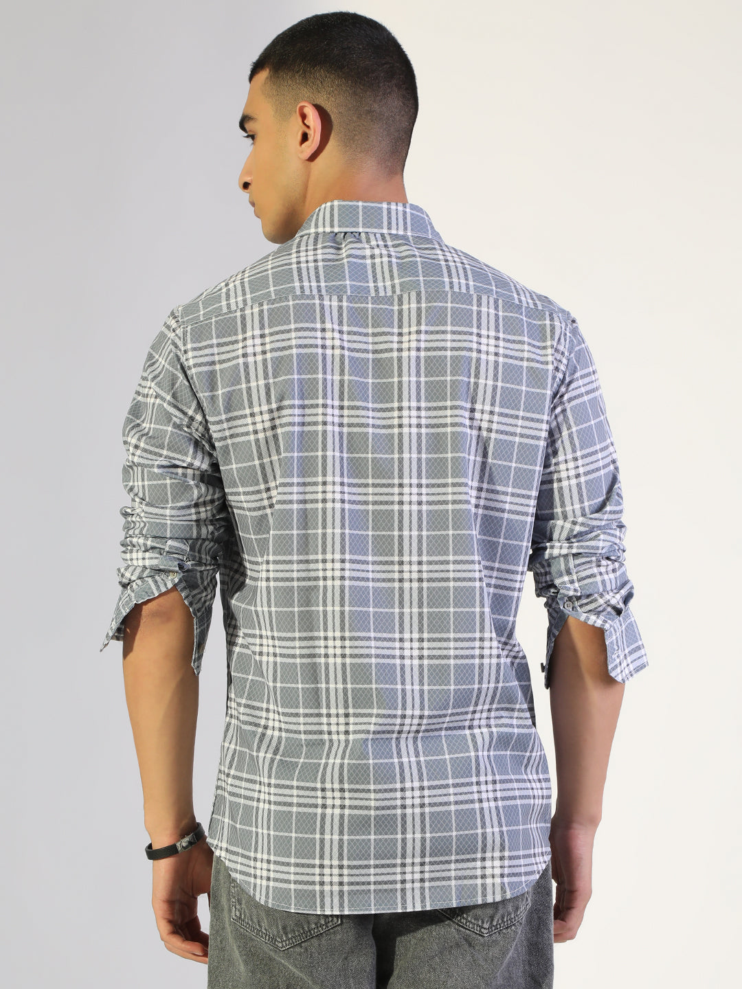 Men's Checked Grey Regular Fit Casual Shirt