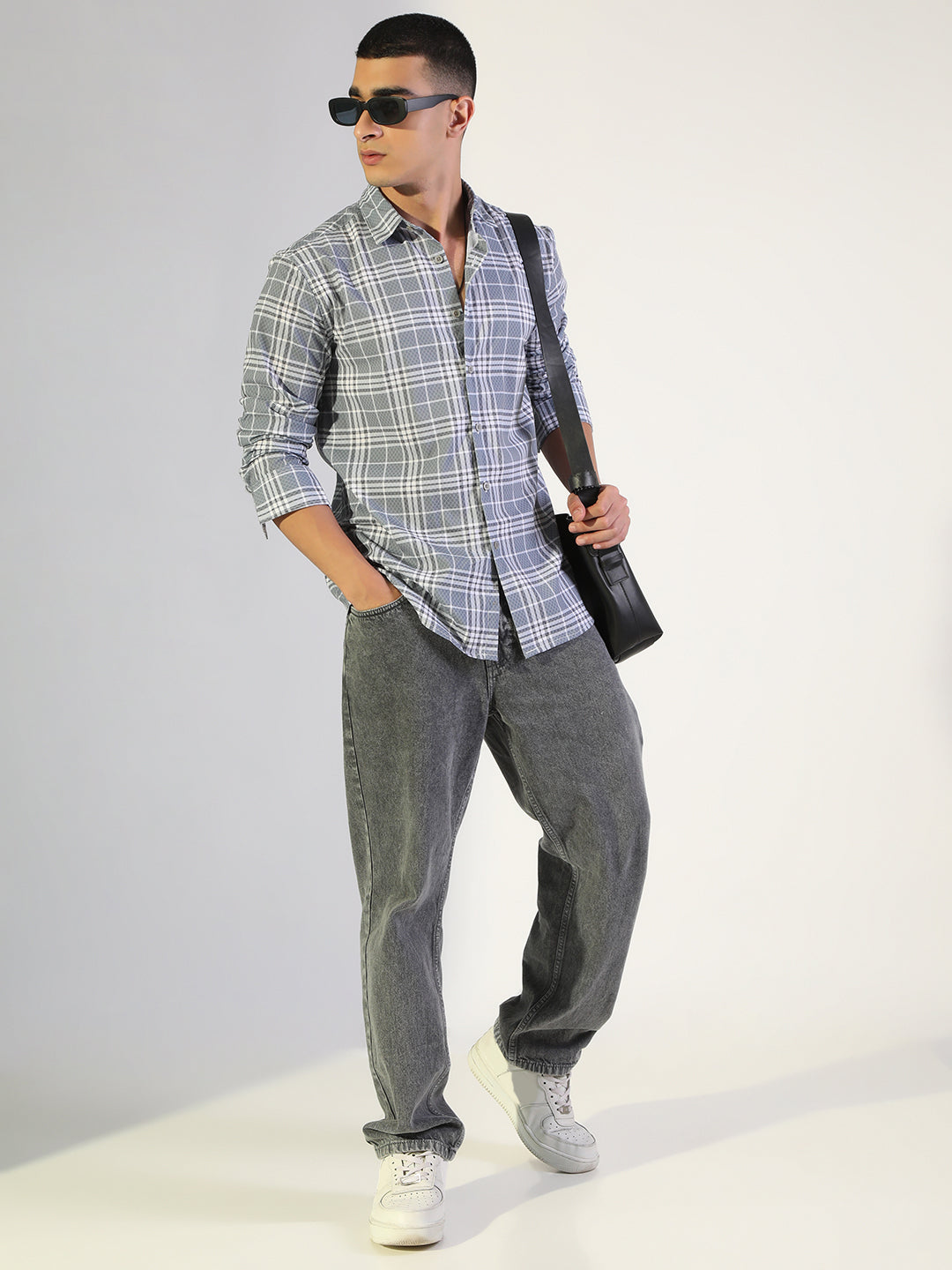 Men's Checked Grey Regular Fit Casual Shirt