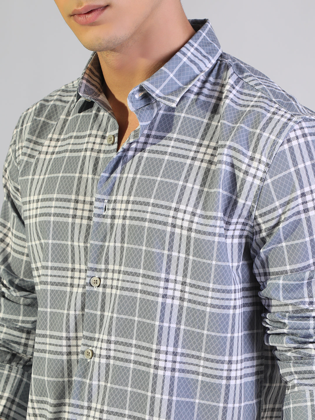Men's Checked Grey Regular Fit Casual Shirt