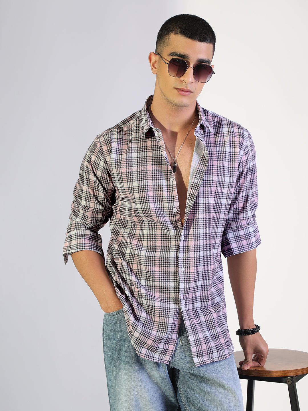 Men's Checked Pink Regular Fit Casual Shirt