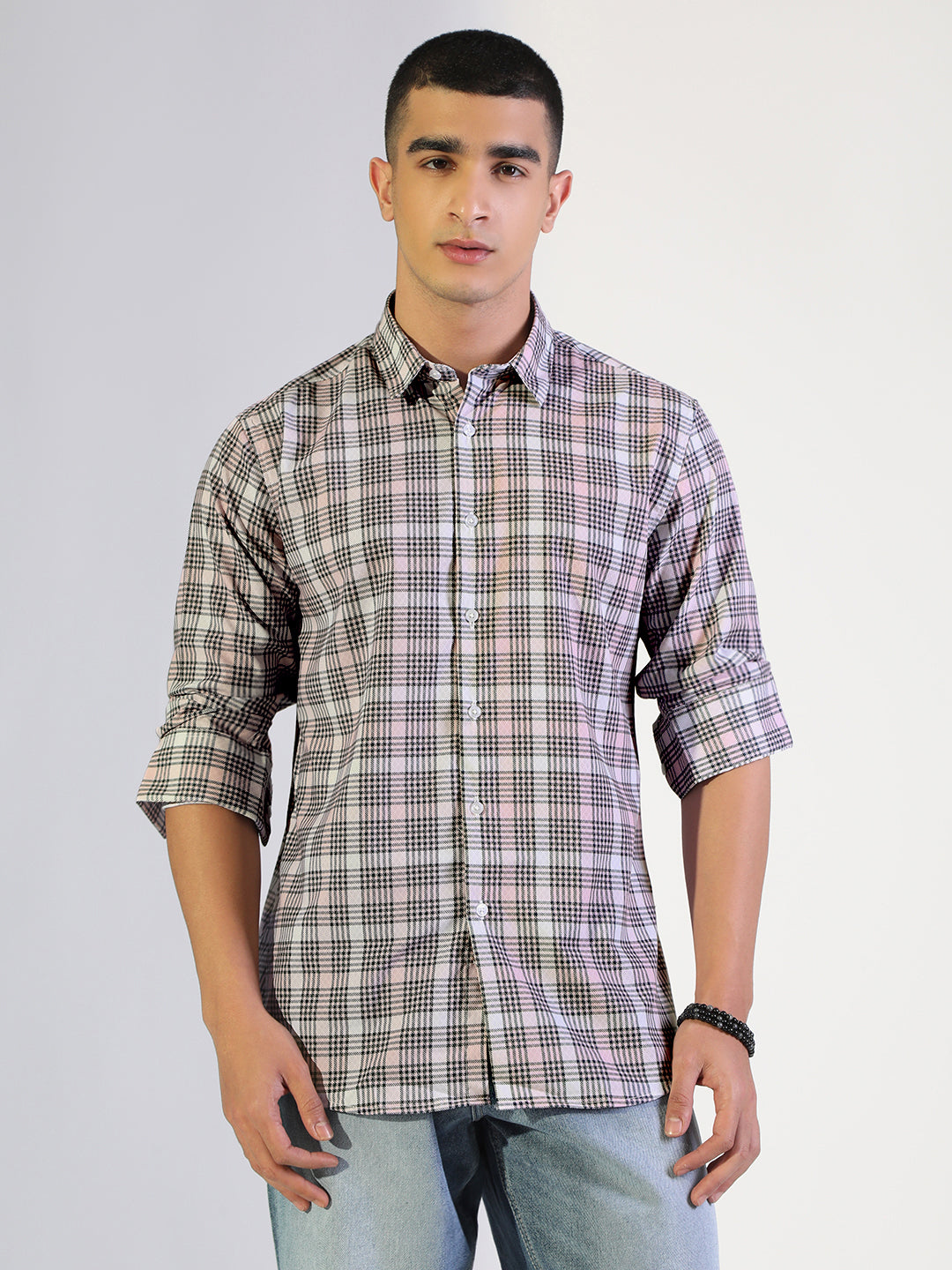 Men's Checked Pink Regular Fit Casual Shirt