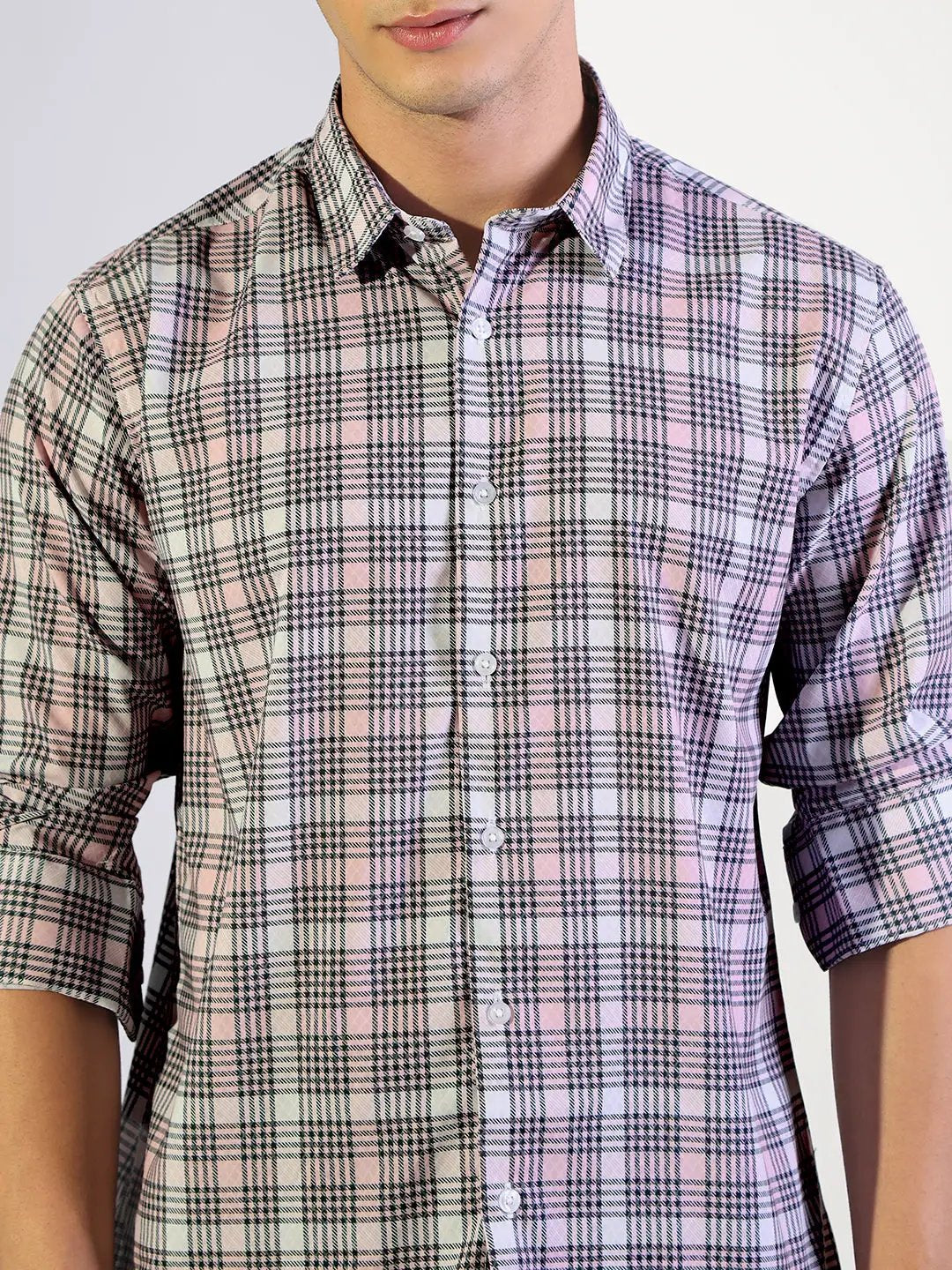Men's Checked Pink Regular Fit Casual Shirt - from SHOWOFFFF