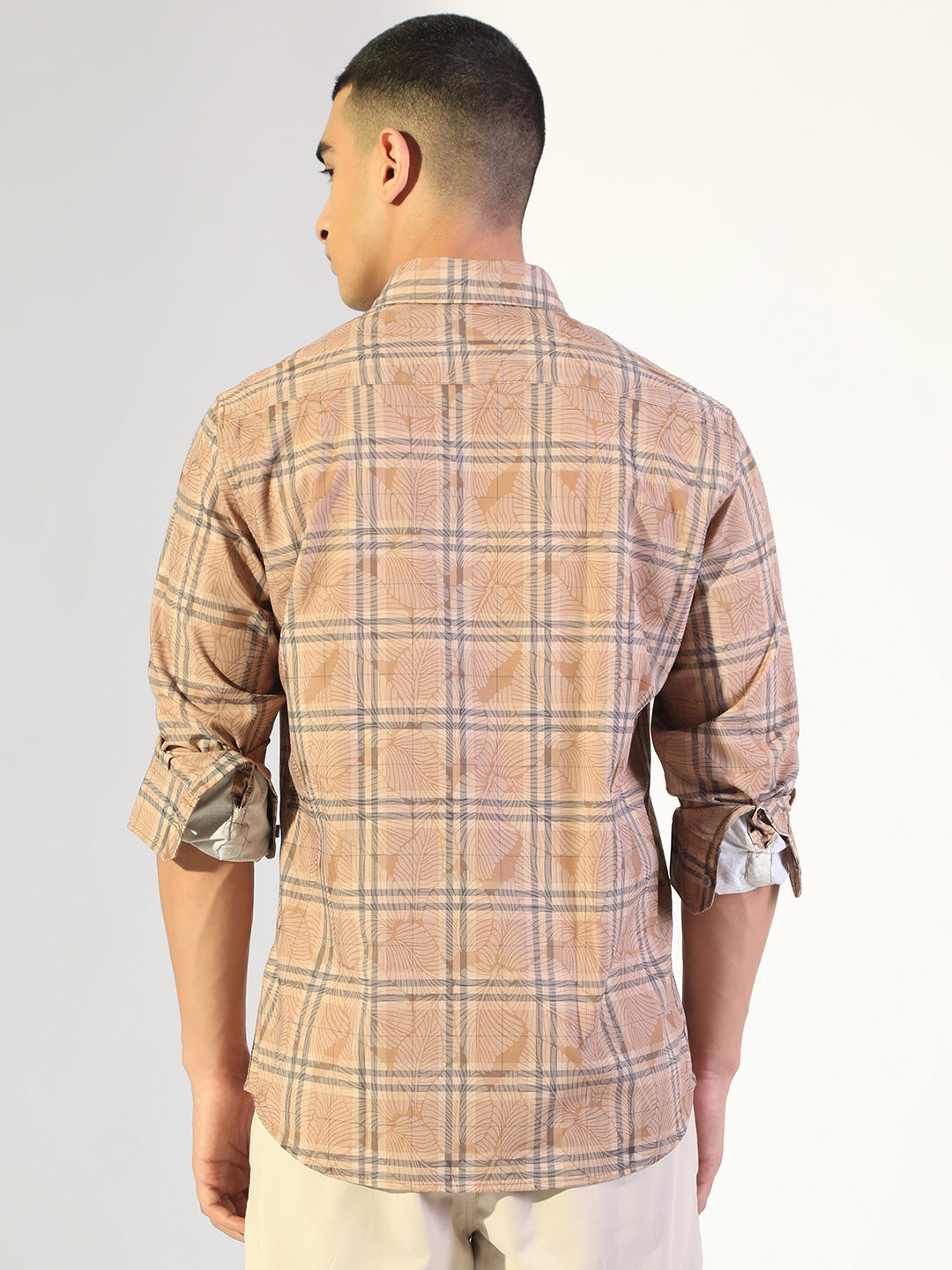Men's Printed Brown Checked Regular Fit Casual Shirt