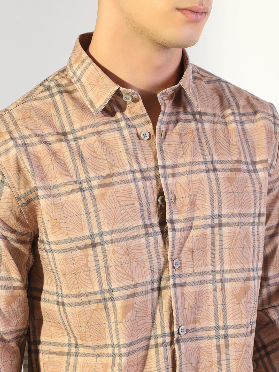 Men's Printed Brown Checked Regular Fit Casual Shirt