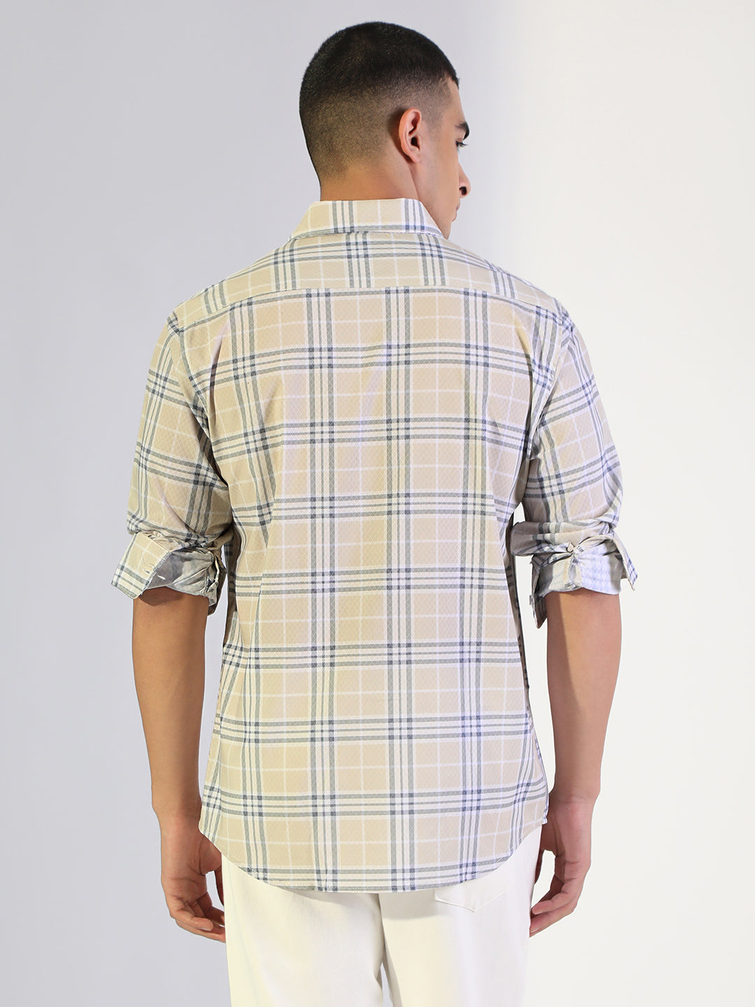 Men's Checked Beige Regular Fit Casual Shirt