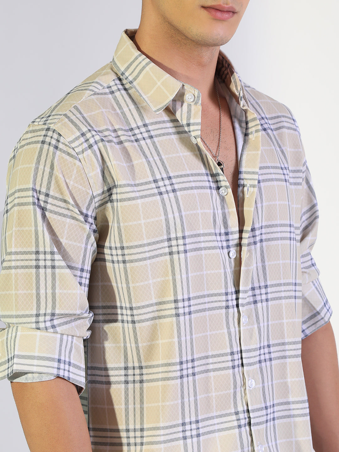 Men's Checked Beige Regular Fit Casual Shirt