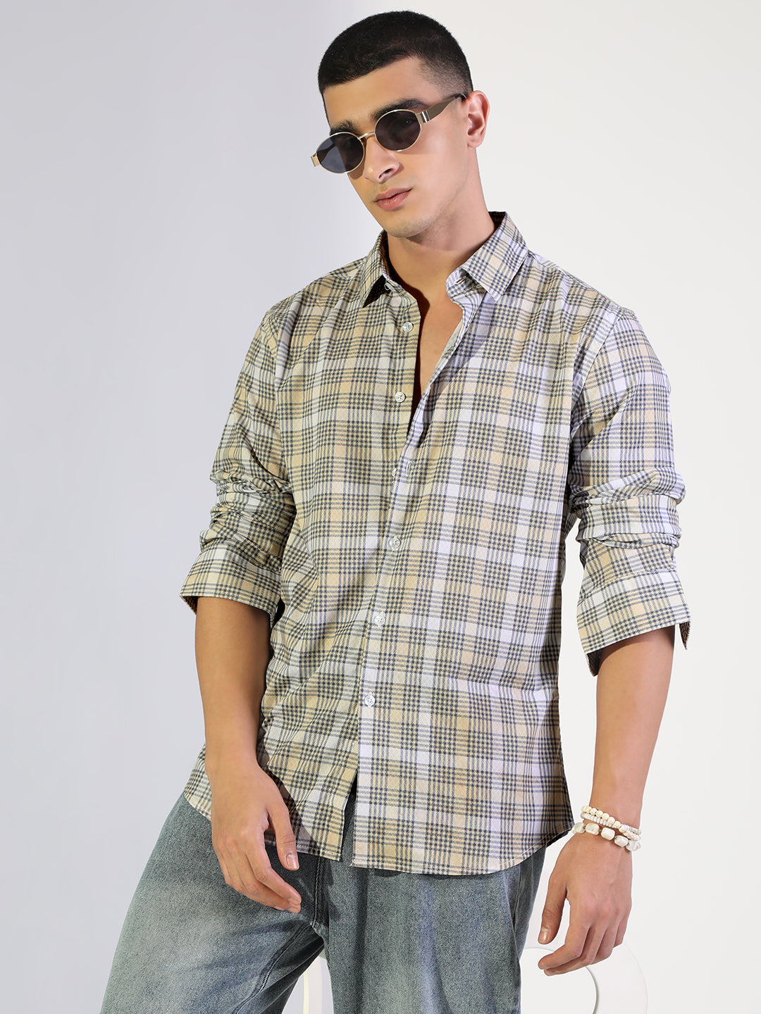 Men's Checked Yellow Regular Fit Casual Shirt