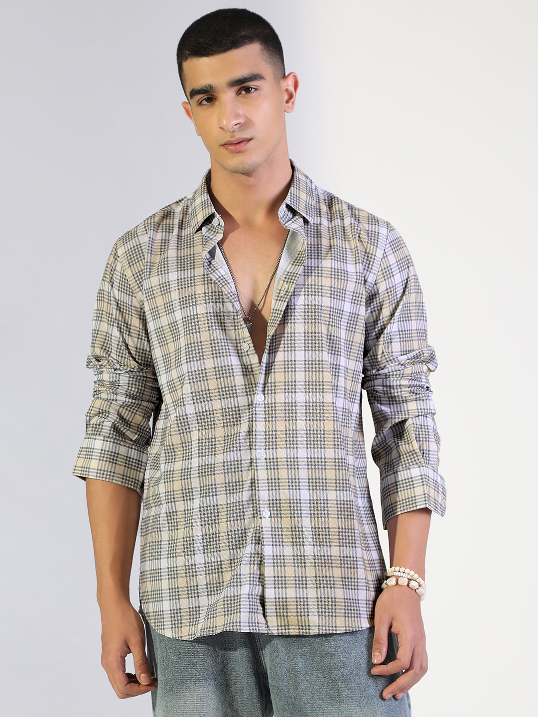 Men's Checked Yellow Regular Fit Casual Shirt