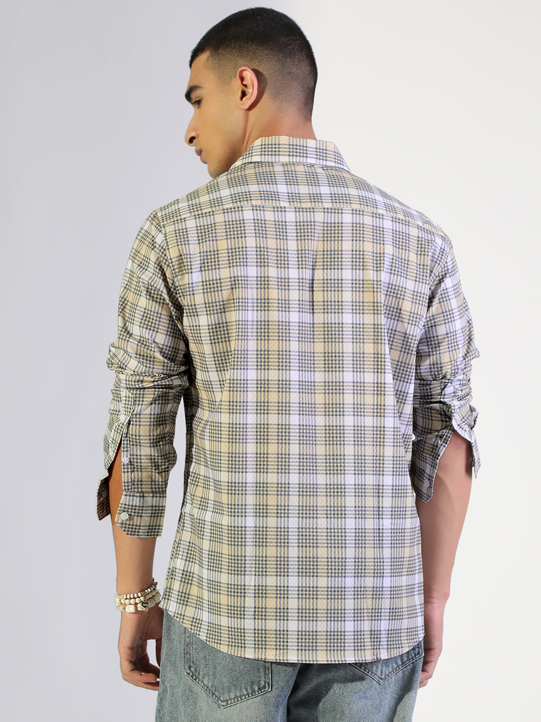 Men's Checked Yellow Regular Fit Casual Shirt