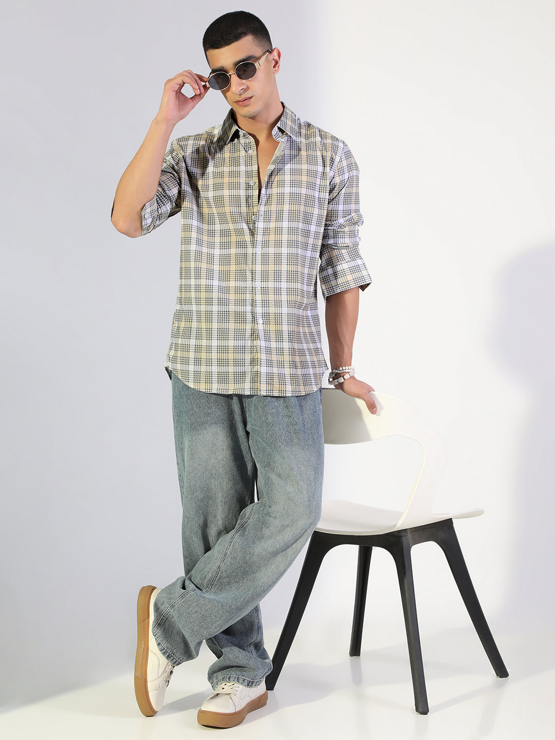 Men's Checked Yellow Regular Fit Casual Shirt