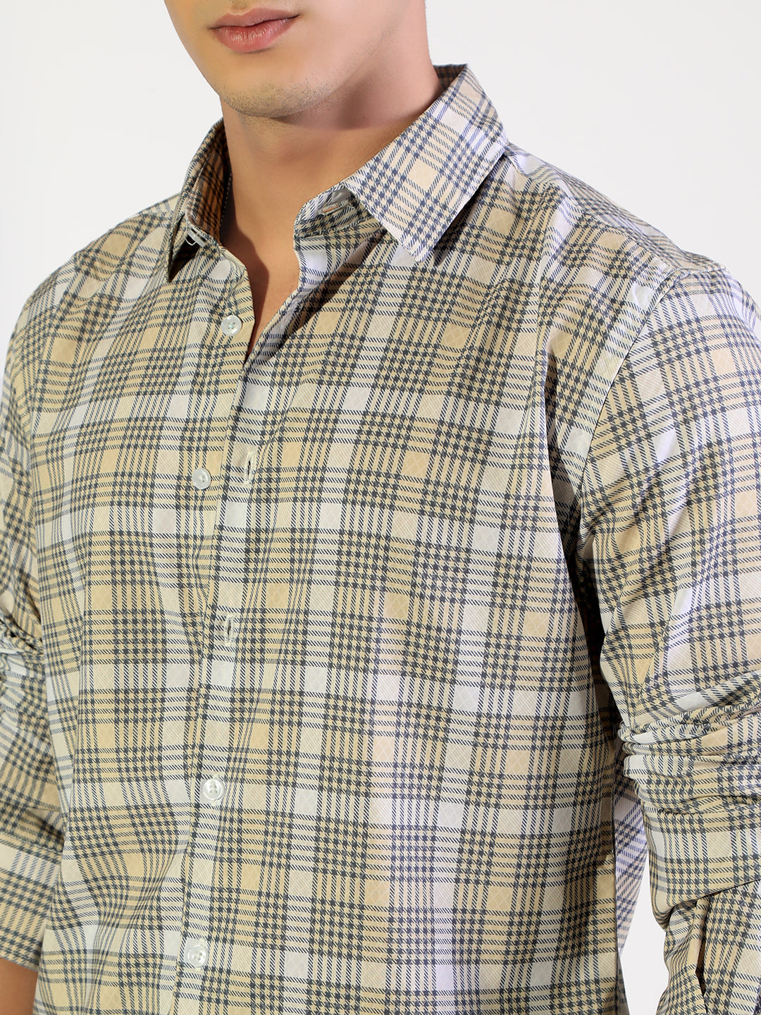 Men's Checked Yellow Regular Fit Casual Shirt