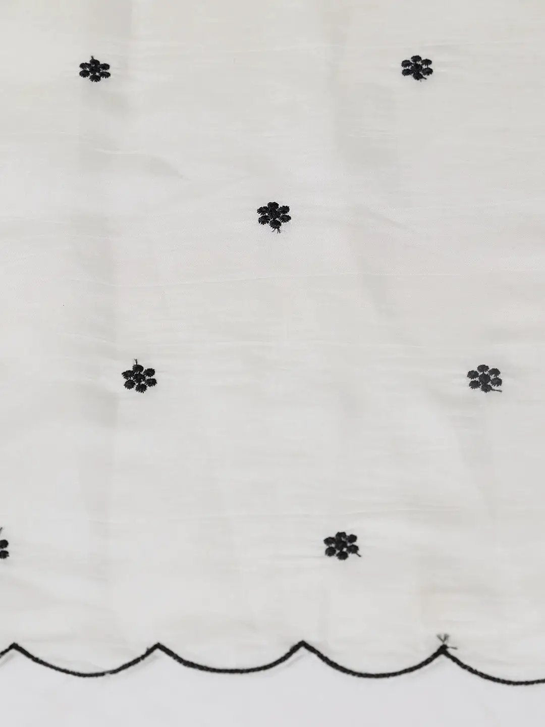 Women's Floral Embroidered Off White Kurta Pant Set with Black Contrast Detailing