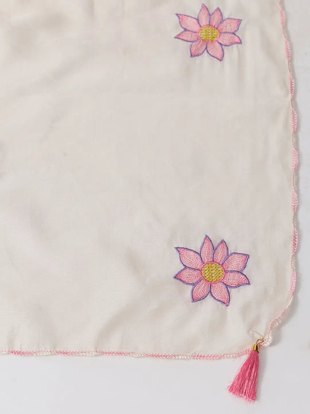 Women's Cream Floral Embroidered Kurta Set With Dupatta