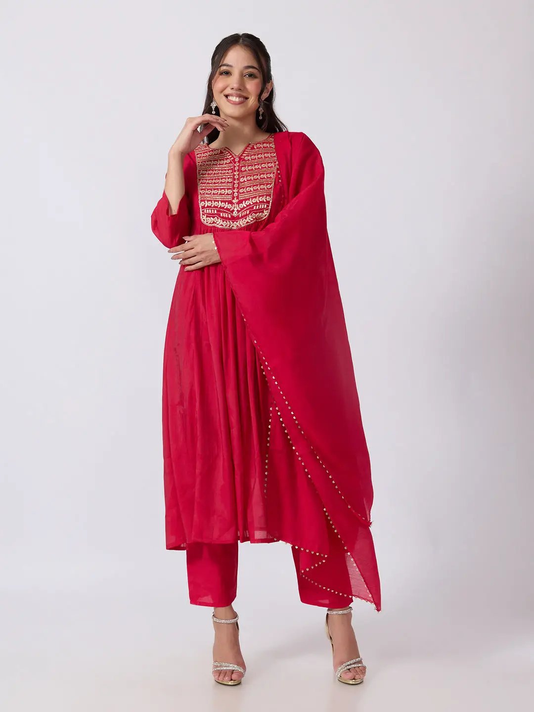 Women's Pink Embellished Anarkali Kurta Set