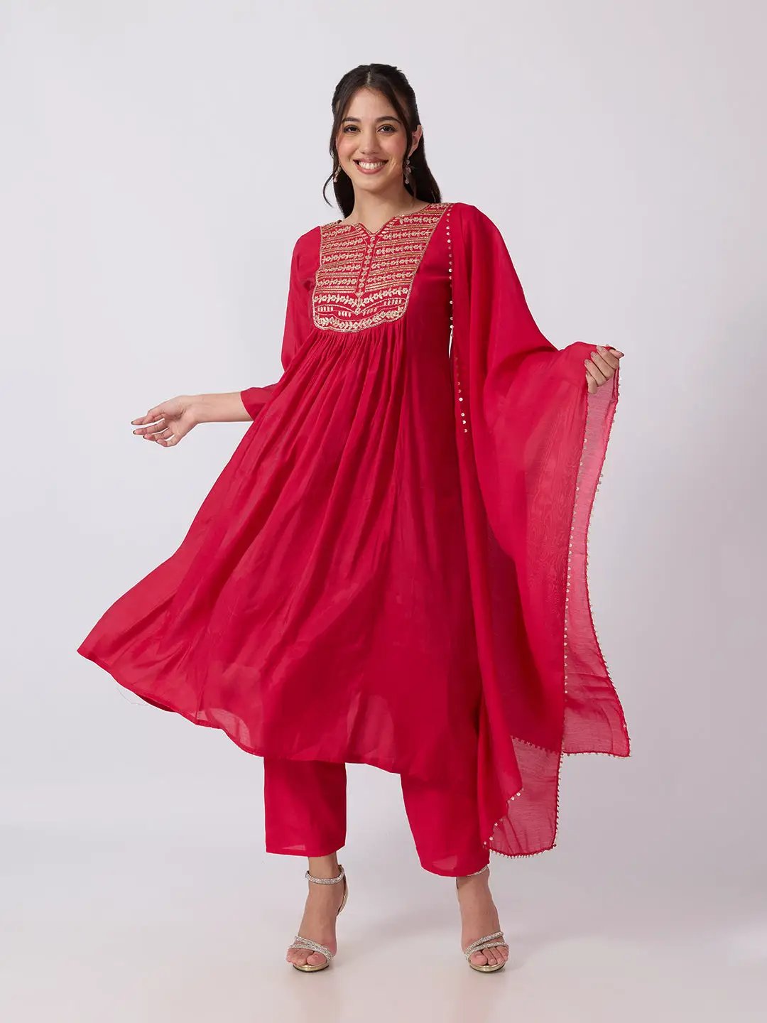 Women's Pink Embellished Anarkali Kurta Set