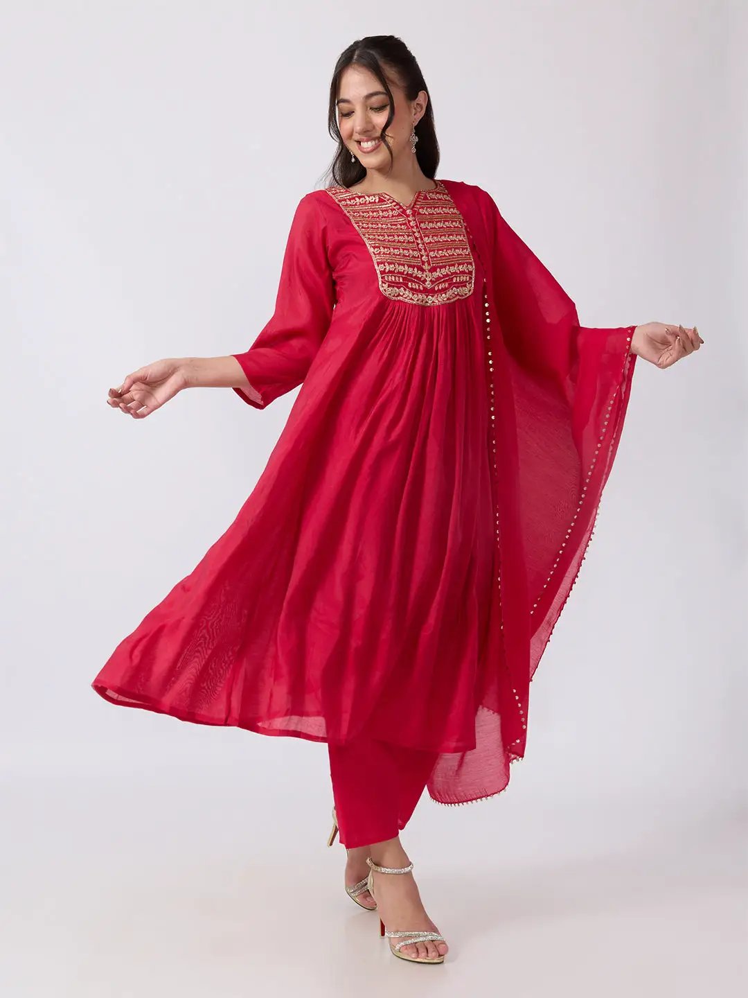 Women's Pink Embellished Anarkali Kurta Set