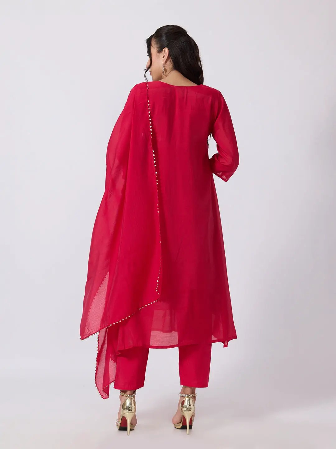 Women's Pink Embellished Anarkali Kurta Set