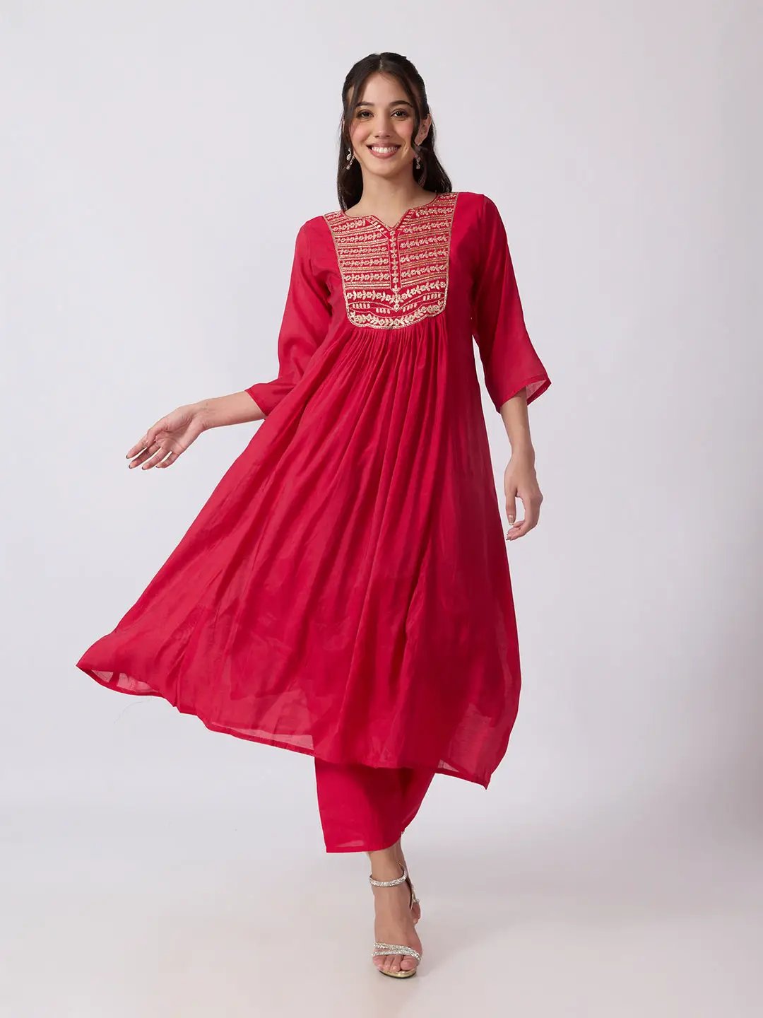 Women's Pink Embellished Anarkali Kurta Set