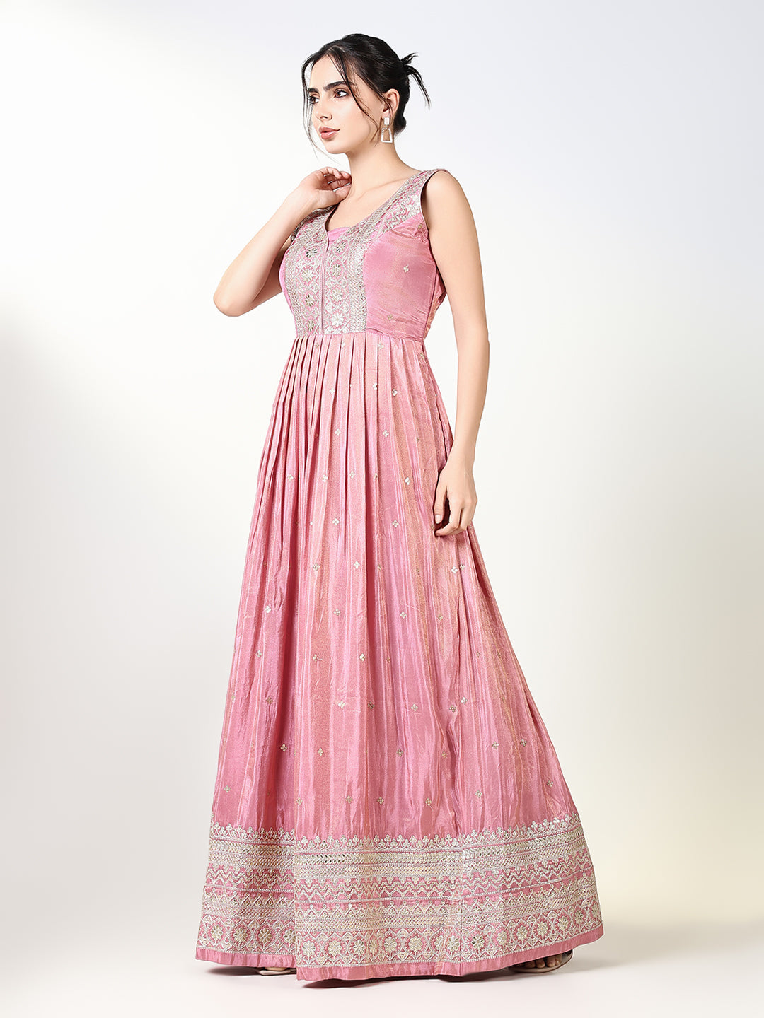 Women Pink Embroidered Anarkali Kurta with Dupatta