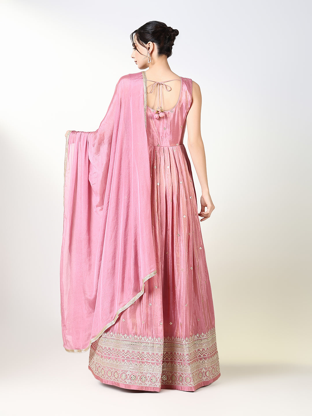 Women Pink Embroidered Anarkali Kurta with Dupatta