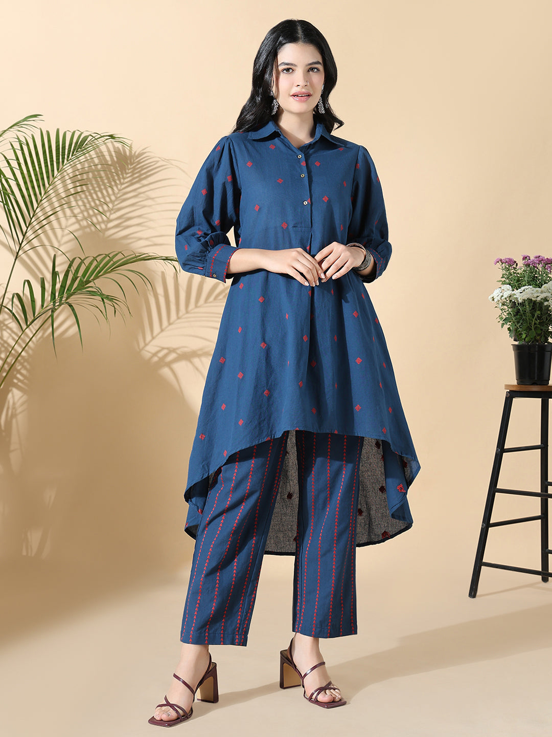 Women Geometric Anarkali Navy Blue Kurta Set