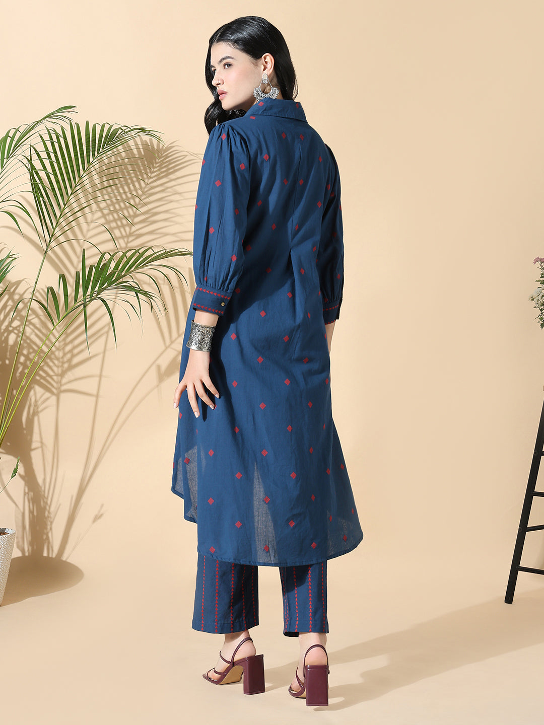 Women Geometric Anarkali Navy Blue Kurta Set