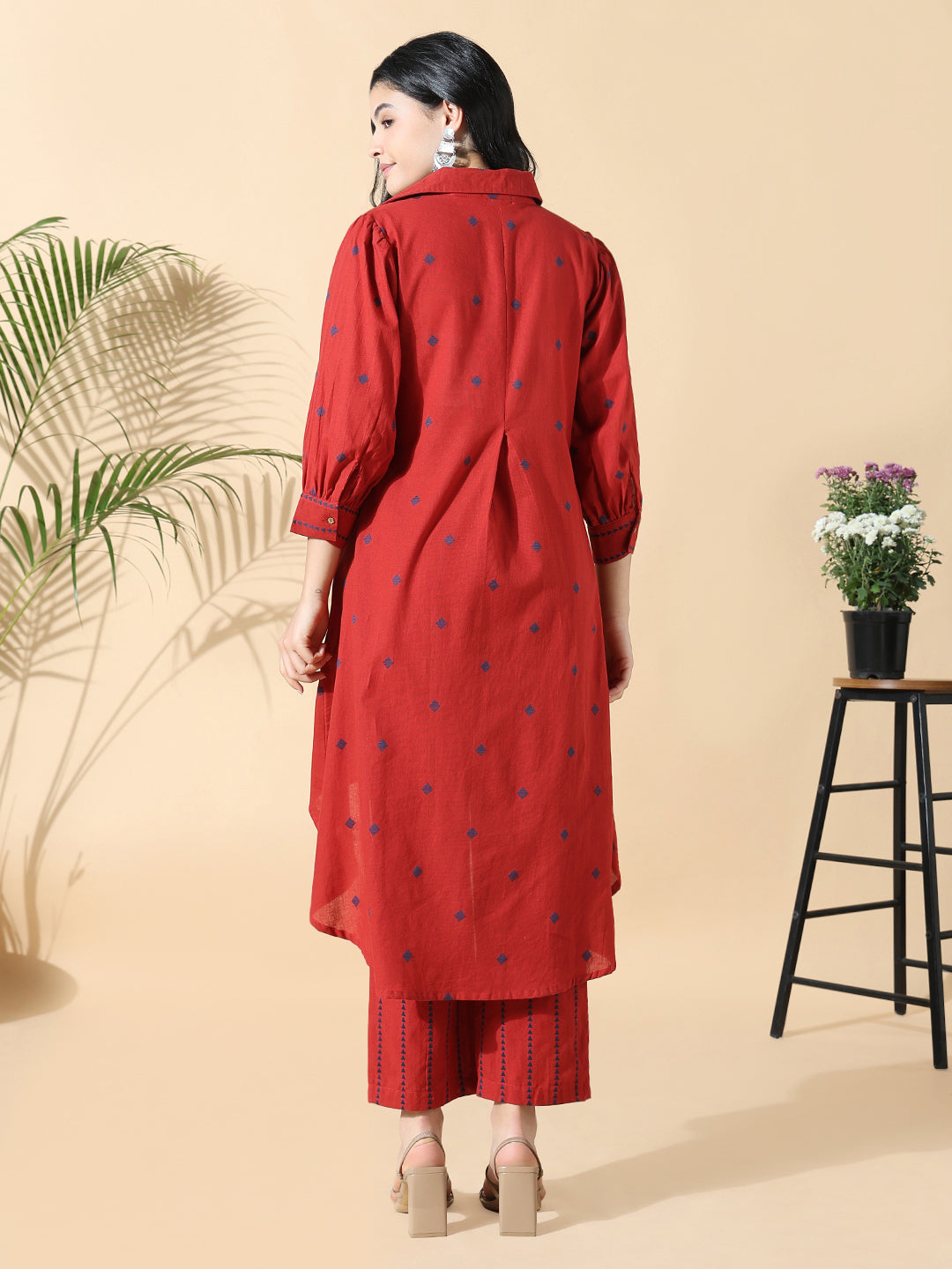 Women Geometric Anarkali Red Kurta Set