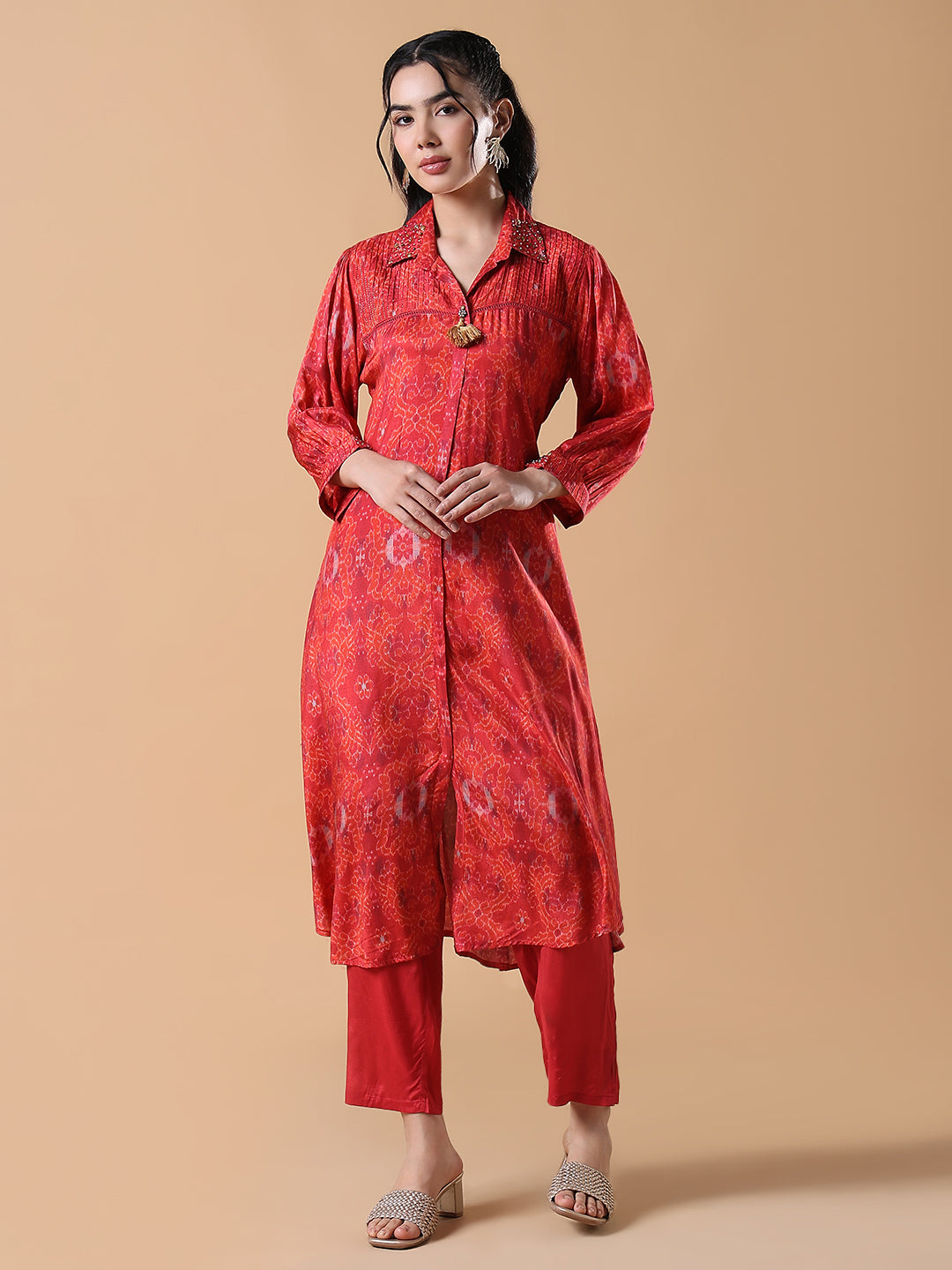 Women Ethnic Motifs A-Line Red Kurta Set