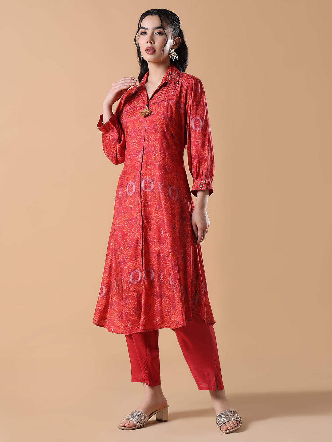 Women Ethnic Motifs A-Line Red Kurta Set