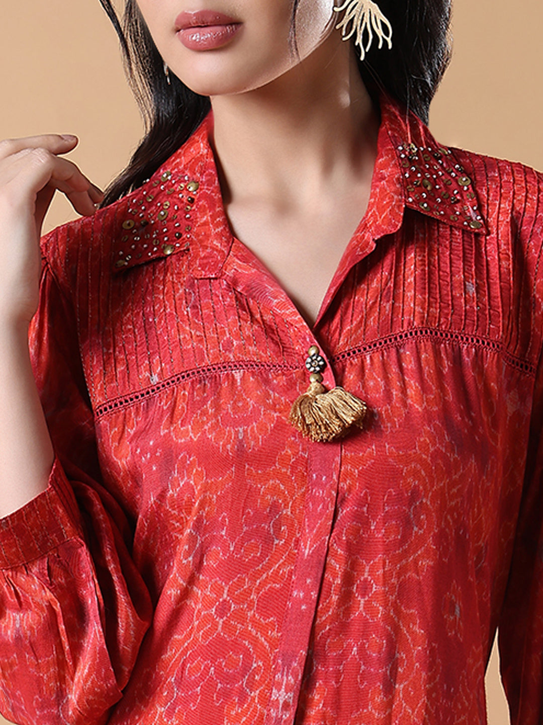 Women Ethnic Motifs A-Line Red Kurta Set