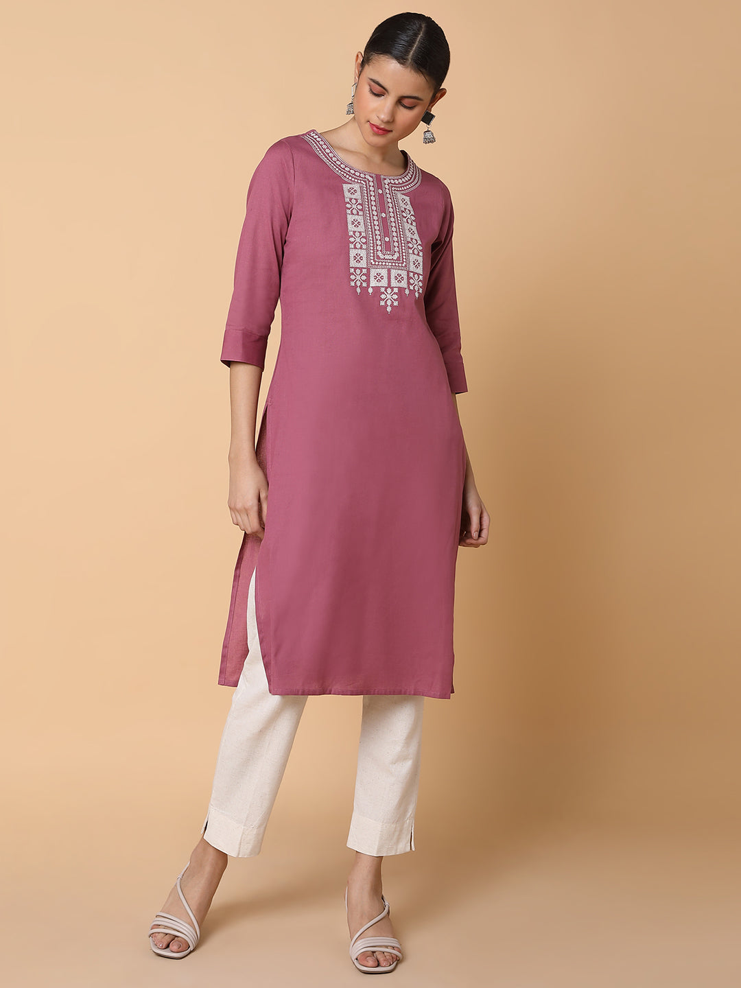 Women Solid Lavender Straight Kurta