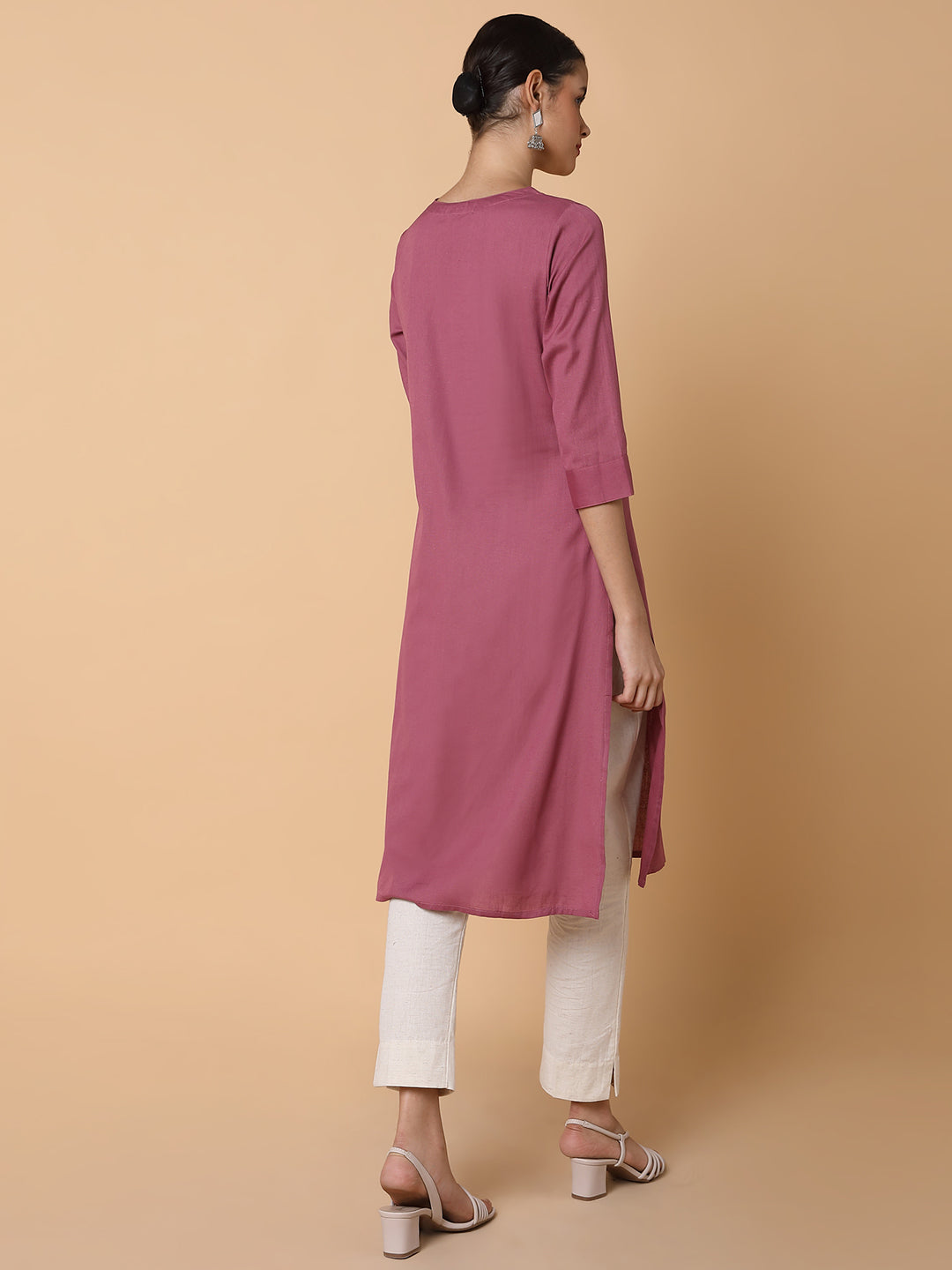 Women Solid Lavender Straight Kurta