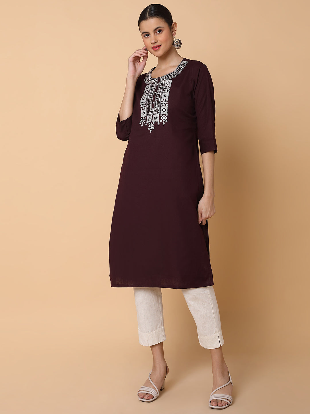 Women Solid Purple Straight Kurta