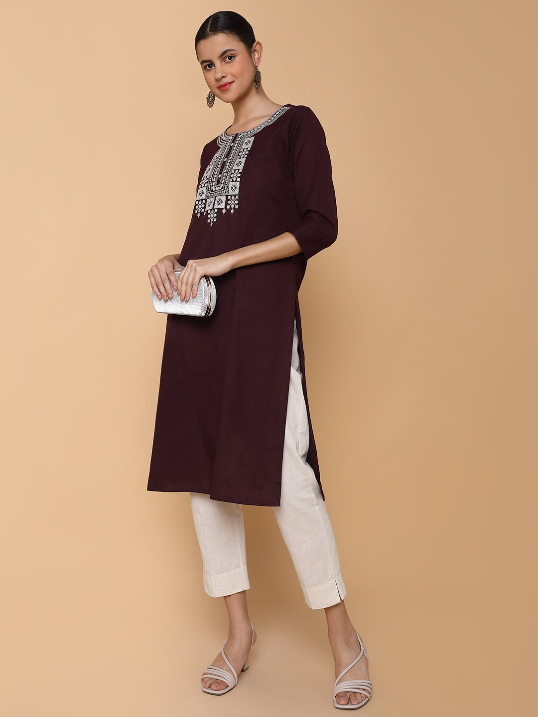 Women Solid Purple Straight Kurta