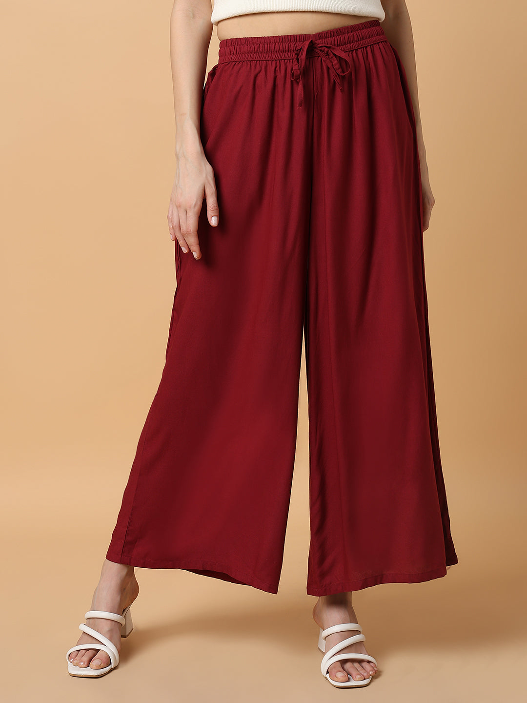 Women Maroon Solid Trouser