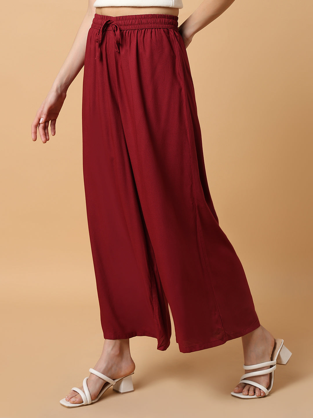 Women Maroon Solid Trouser